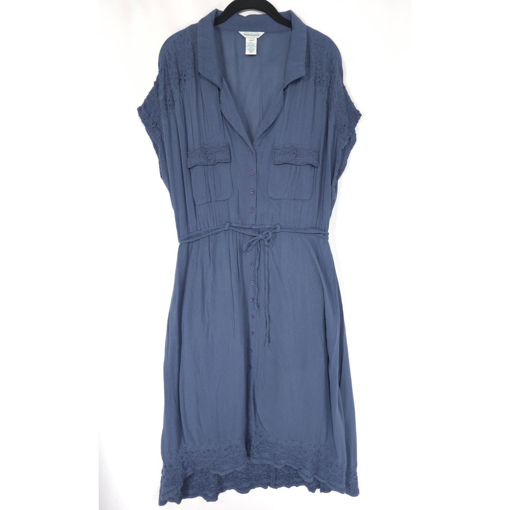 SUNDANCE Women's Midi Dress MEDIUM Embroidered Tie Waist 100% Cotton - Picture 3 of 9